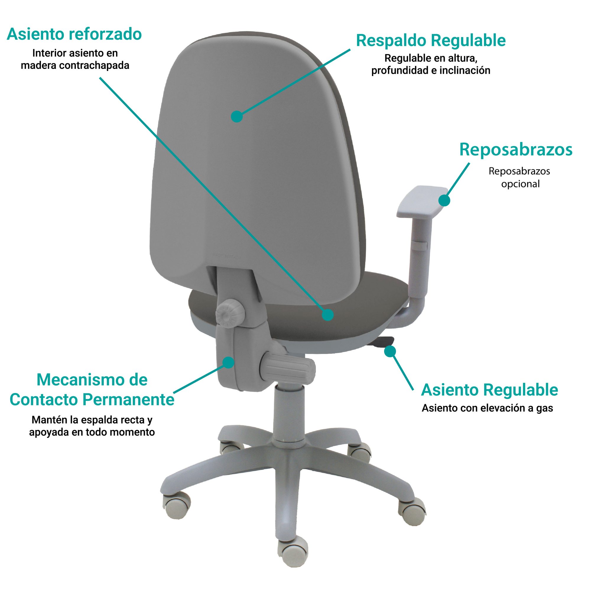 Silla de escritorio Torino Gris