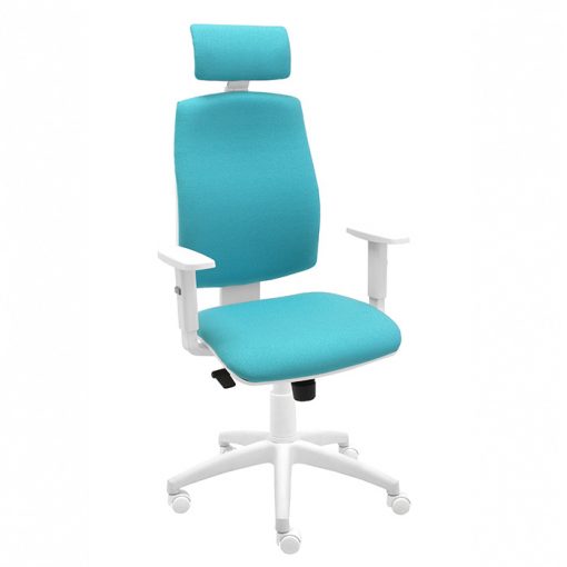 silla-giratoria-oficina-blanca-ergonomica-modelo-Job-con-cabezal-y-brazos-blancos-regulables
