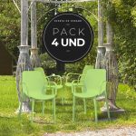 Pack 4 Sillas de jardín apilable Ginevra con reposabrazos Verde